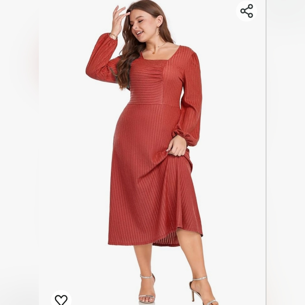 Lalagen Midi Dress Lantern Sleeve A-Line Flowy Cocktail Dress NWOT